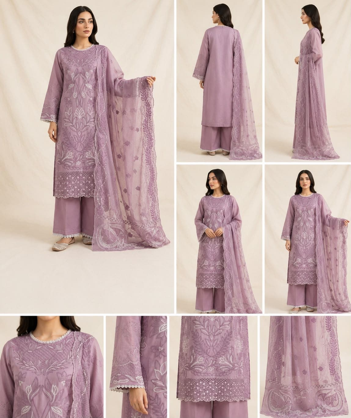 Lavender Printed 3-Piece Kurta Set view 2